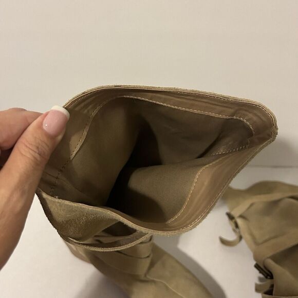 Twiggy London Women's Riding Boots Sz 7.5 Tan Suede Cowgirl Stacked Heel Strappy - Picture 16 of 16